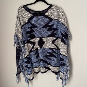 INC Women’s Thick Knit Fringe Detail Aztec Print Poncho S/M